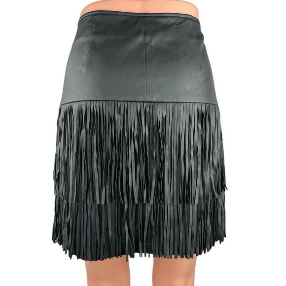Trouve Black Frill High Waisted Vegan Faux Leather Western Cowboy Mini Skirt 4 - Picture 3 of 5